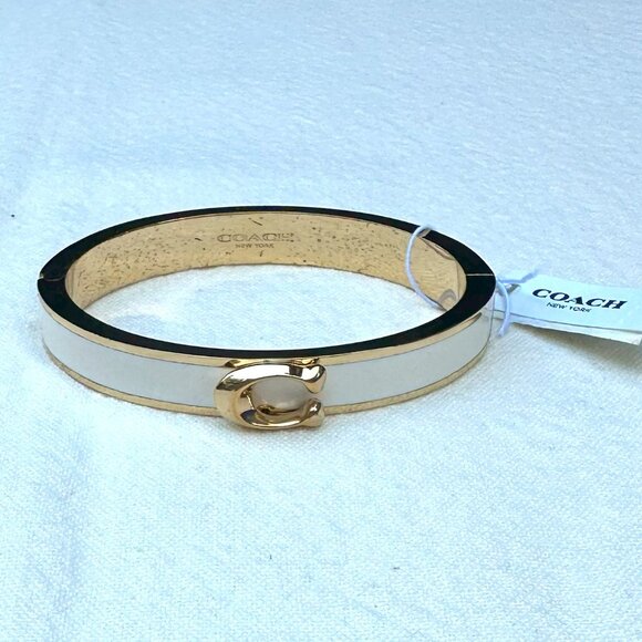 Coach Signature Oval Cream/Gold Hinged Bangle NWT - Picture 6 of 8